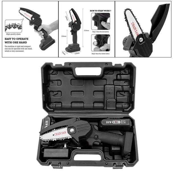Mini motosierra eléctrica de 4 da motosierra pequeña para de árbole jardín, corte de , carpintería manual, de 21V y 2 uds. negro CUTICAT Mini motosierra inalámbrica