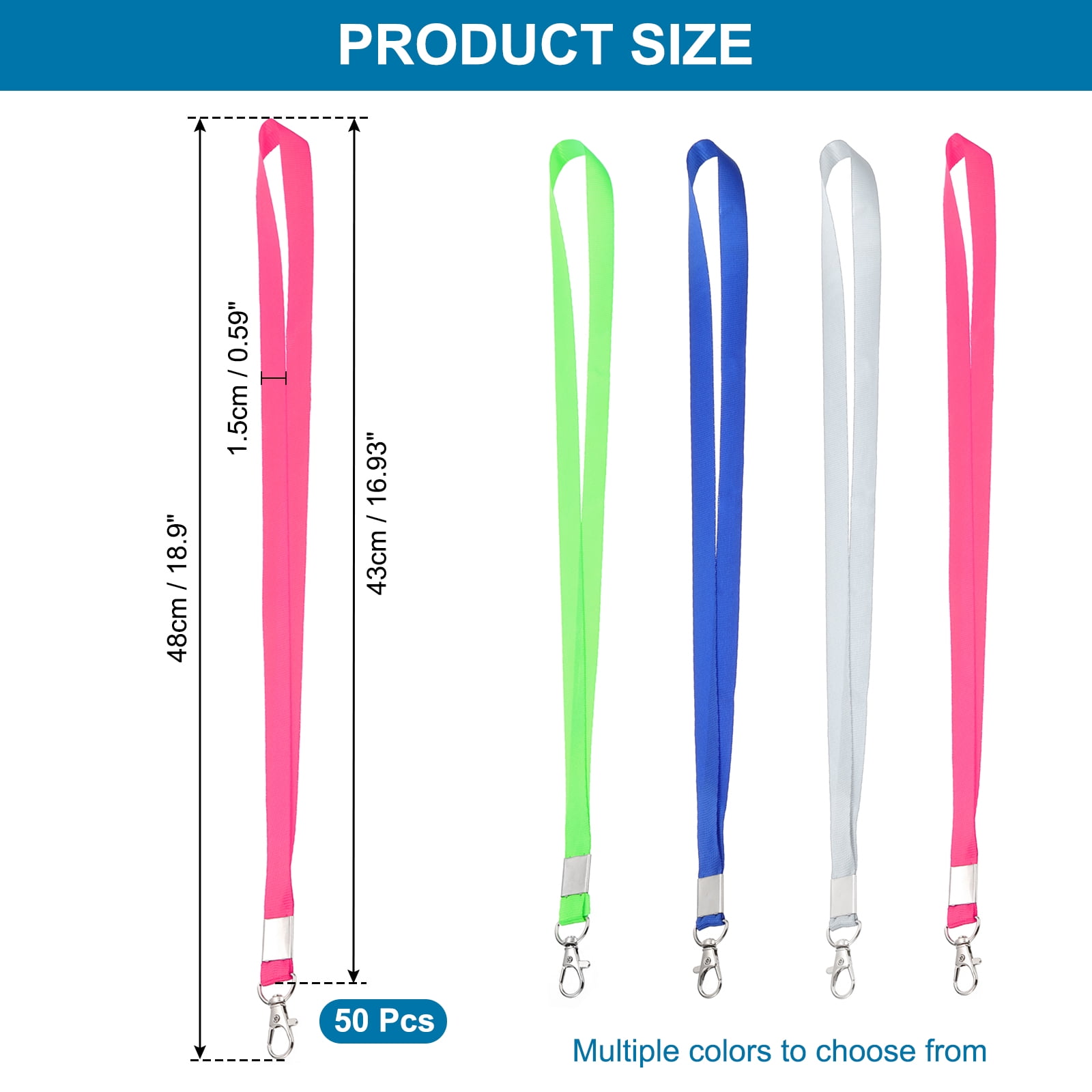 Uxcell 48cm Lanyards Bulk, 50Pcs Teacher Lanyards for ID Badges Keys Badge Lanyard Durable Personalized with Clip for ID Card, Hot Pink