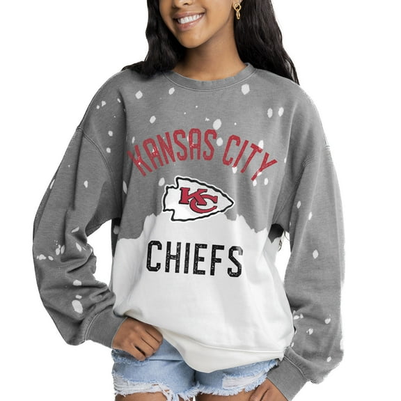 Women's Gameday Couture  Gray Kansas City Chiefs Oversized Coin Toss Faded French Terry Tri-Blend Pullover Sweatshirt