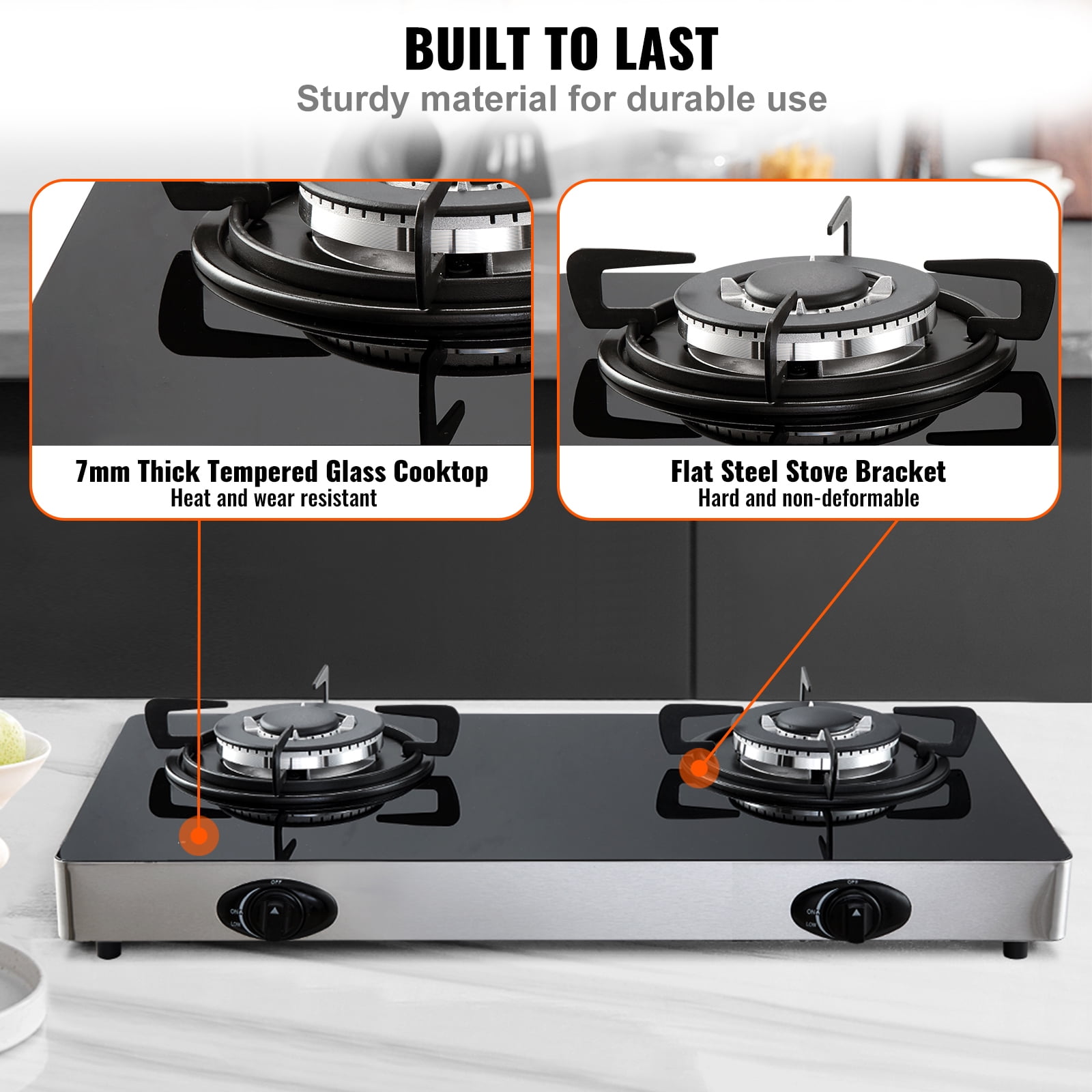 BENTISM Gas Cooktop Tempered Glass Countertop Cooktop 28" Max 10100BTU 2 Burners