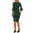 thumbnail image 3 of INSPIRE CHIC Lace Sheath Dress for Women's Boat Neck Bell Sleeve Vintage Cocktail Dress XS Dark Green, 3 of 6