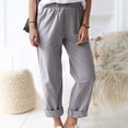thumbnail image 5 of Pantalones rectos de mujer, pantalones casuales con cintura elástica y bolsillos, 5 of 5