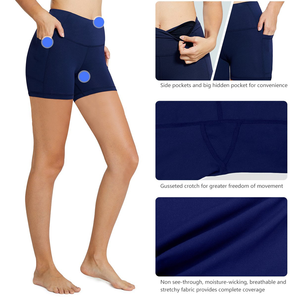 BALEAF Womens 5 High Waist Workout Yoga Shorts Tummy Control Inner Pocket for 5.5 Mobile Phone 