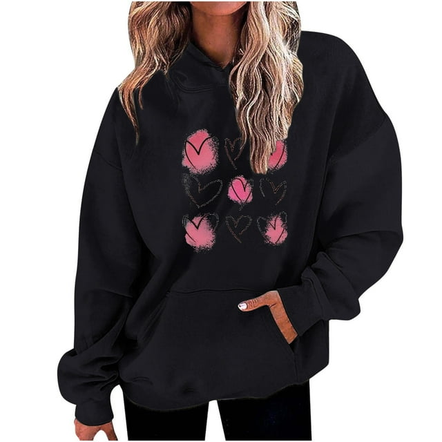 Birdeem Mode Décontractée pour Femmes Impression de la Saint-Valentin Hauts à Manches Longues Sweat à Capuche