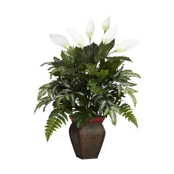 Nearly Natural 29" Mixed Greens with Spathiphyllum Polyster Artificial Plant, Green