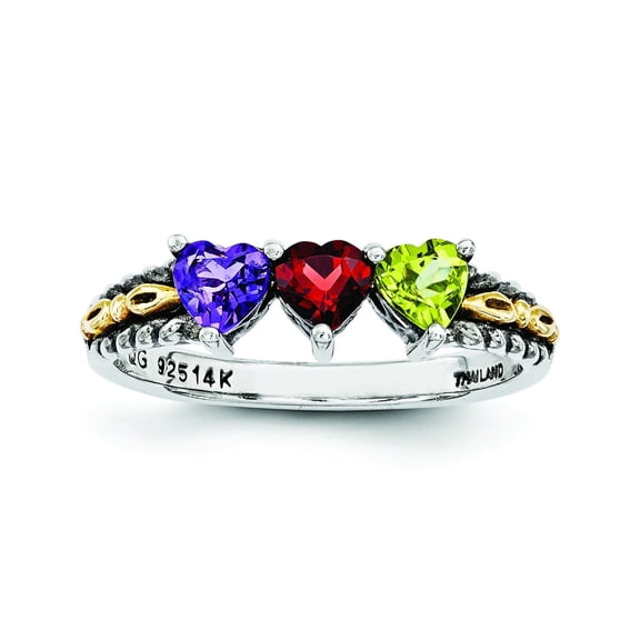 Finest GoldQMR16-3-10 Sterling Silver & 14K Three-stone Mothers Mounting Ring, Size 10