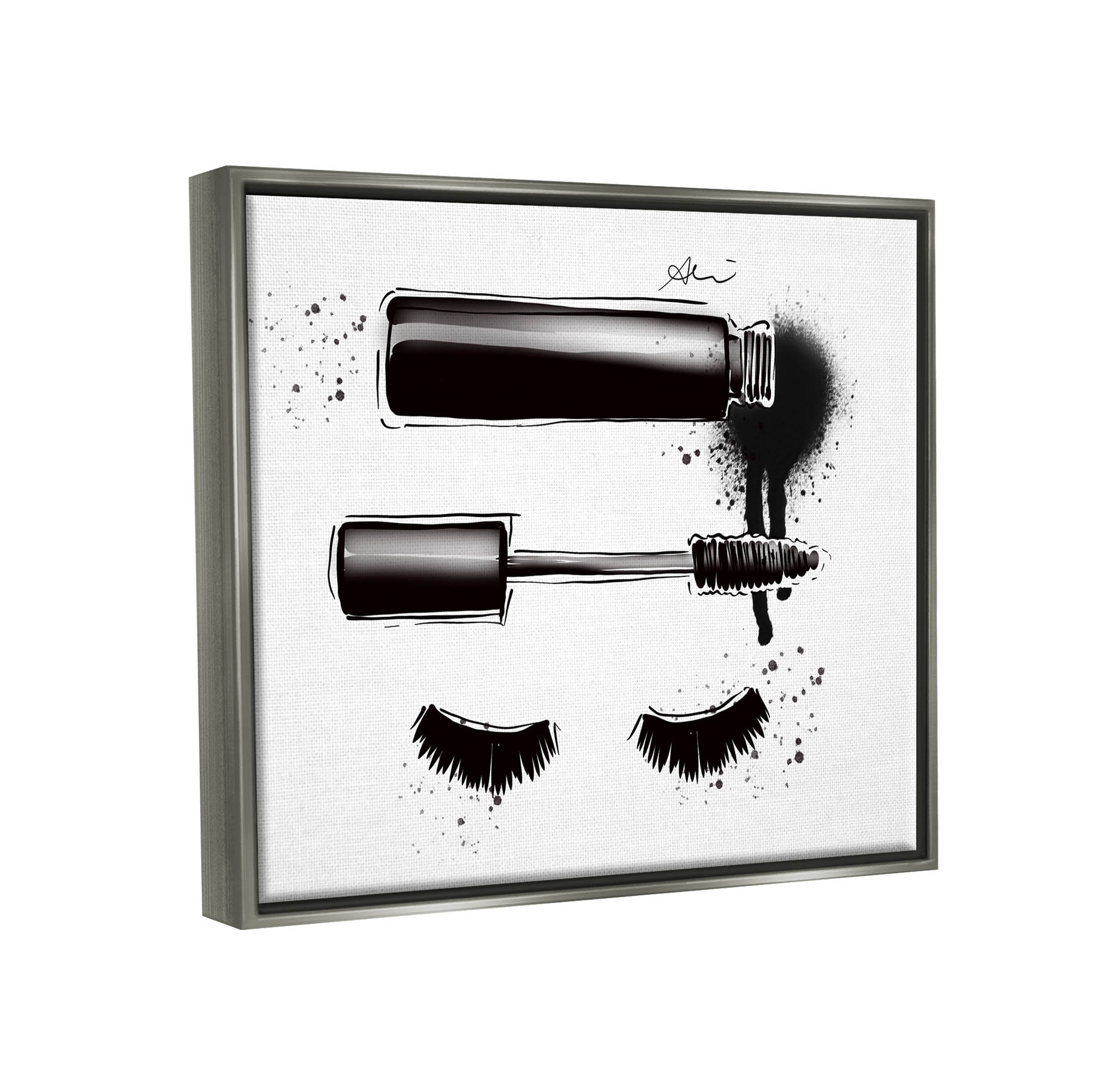 Stupell Industries Glam Mascara Lashes Makeup Graphic Art Luster Gray Floating Framed Canvas Print Wall Art, Design by Alison Petrie