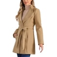thumbnail image 5 of INSPIRE CHIC Women's Classic Stand Collar Long Sleeve Winter Belted Long Coat XS Khaki, 5 of 9