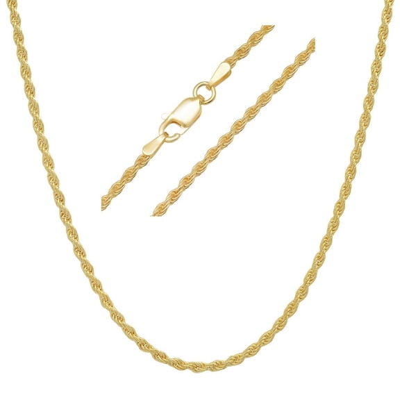 Unisex Italian 14k Gold Over Silver Rope Chain - 18"-30"