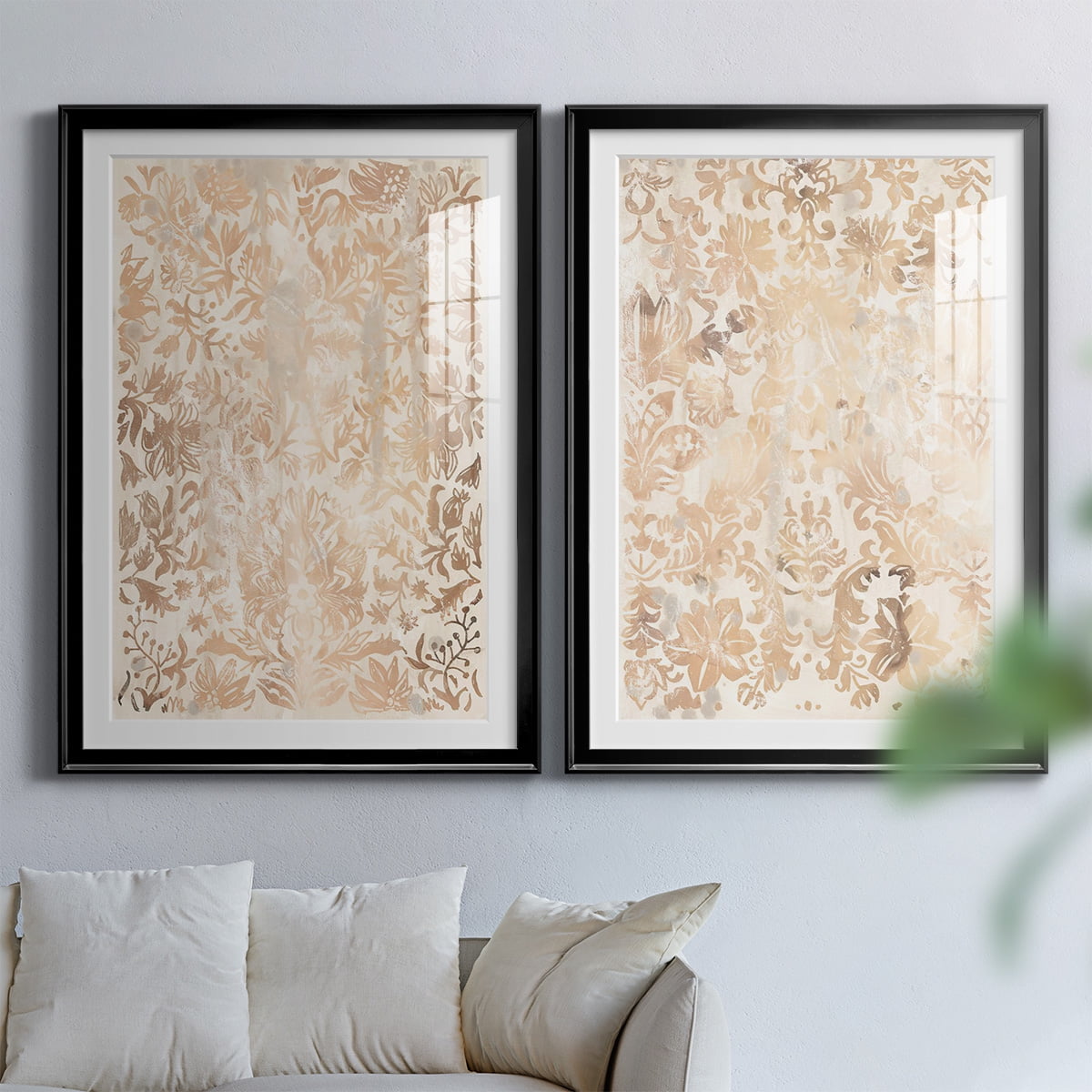 Wexford Home Walnut Damask I Premium Framed Print, 22.5" x 30.5" - Ready to Hang, Black (Set of 2)