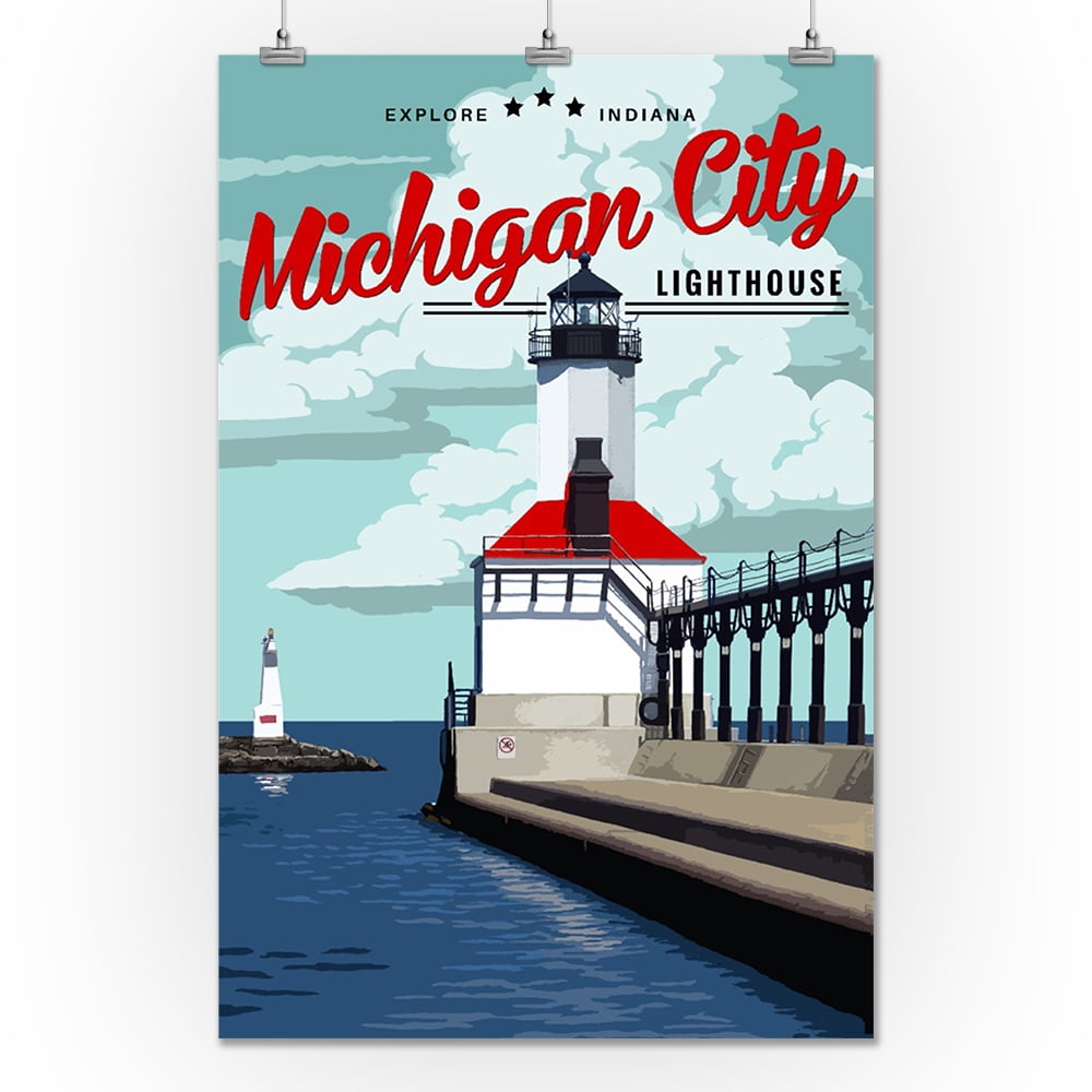 36x54 Giclee Gallery Print, Wall Decor Travel Poster Greetings from Michigan City Indiana