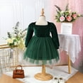 thumbnail image 3 of IBTOM CASTLE Toddler Baby Girls Velvet Tutu Dress Long Sleeve Square Neck Fall Winter Princess Christmas Birthday Party Wedding Dresses 18-24 Months Green, 3 of 8