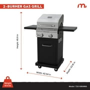 Megamaster Deluxe 2-Burner Gas Grill with Foldable Side Tables, 418 SQ In Cooking Space, 28000 BTUs, Stainless Steel Lid, Propane BBQ Grill for Outdoor Cooking, Patios, Backyards and More -720-0864MA