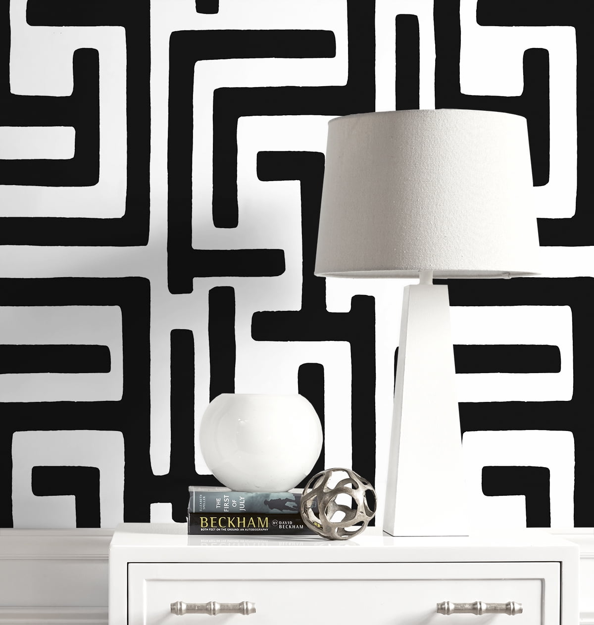 NextWall Black Graphic Maze Peel and Stick Wallpaper