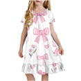 thumbnail image 2 of ITSAME Girls Summer Dresses Bow Print Puff Sleeve Ruffle Hem Loose Casual Homewear Dresses Multicolor Size 8-9, 2 of 9