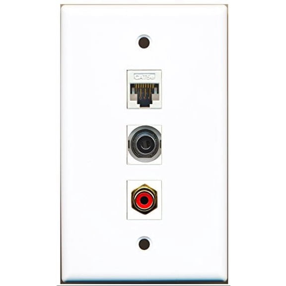 RiteAV - 1 Port RCA Red and 1 Port 3.5mm and 1 Port Cat5e Ethernet White Wall Plate