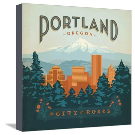Portland, Oregon: City of Roses Travel Advertisement Stretched Canvas Print Wall Art By Anderson Design