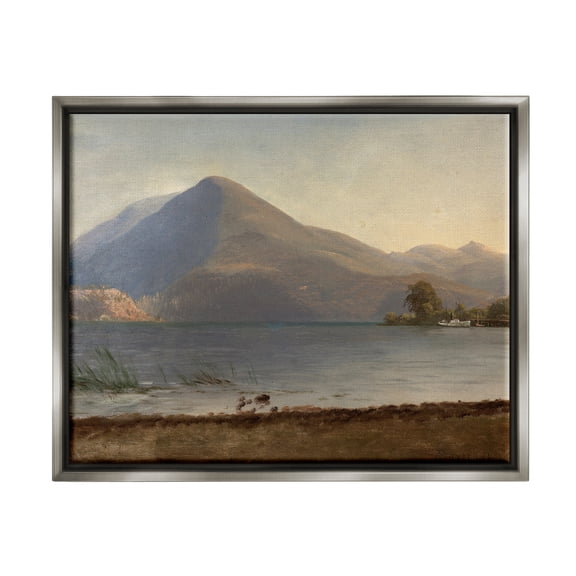 Stupell Industries On the Hudson Traditional Albert Bierstadt Painting Painting Luster Gray Floating Framed Canvas Print Wall Art, Design by one1000paintings