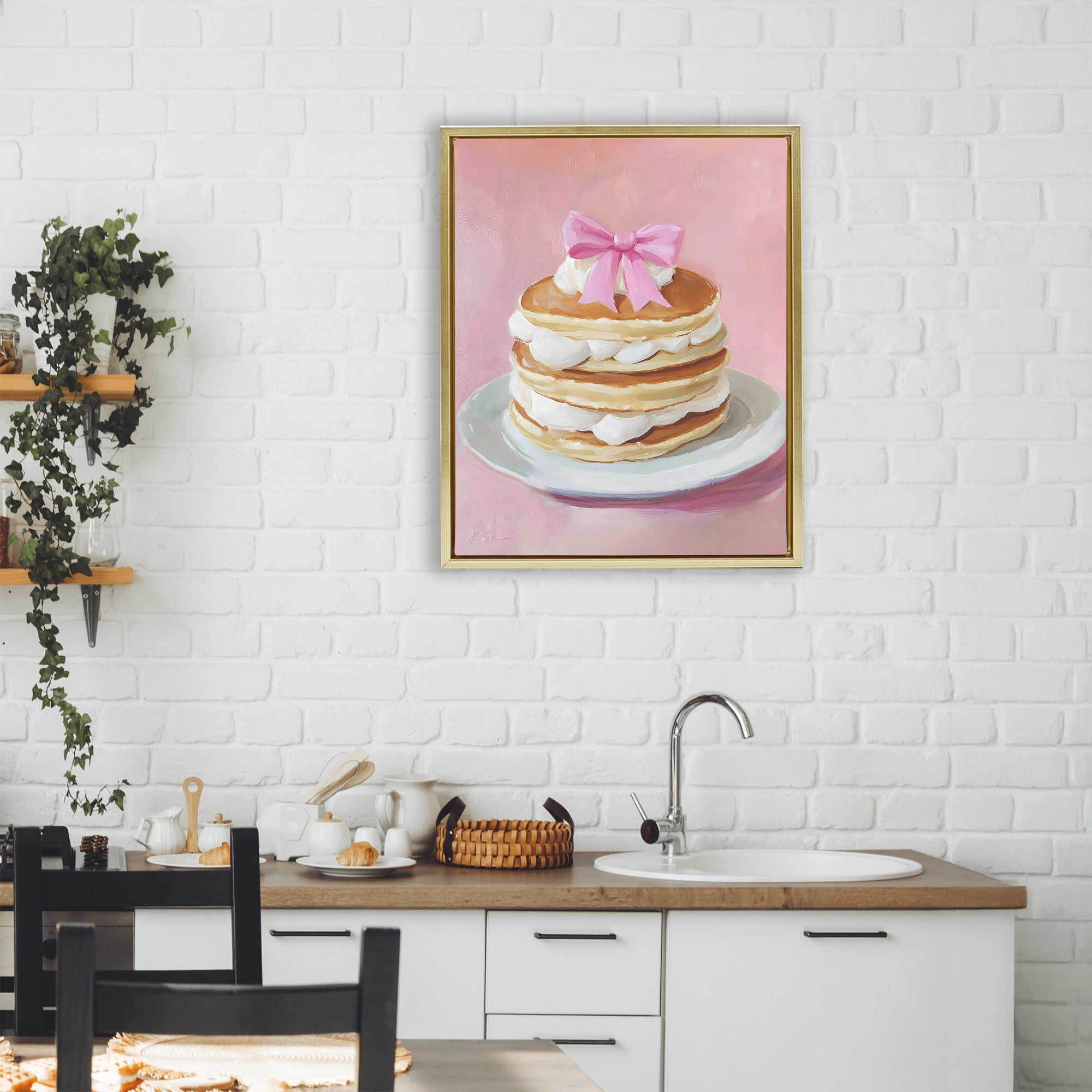 Stupell Industries Coquette Pancakes with Whipped Cream Gold Framed Floater Canvas Wall Art, design by The Prints Vibe