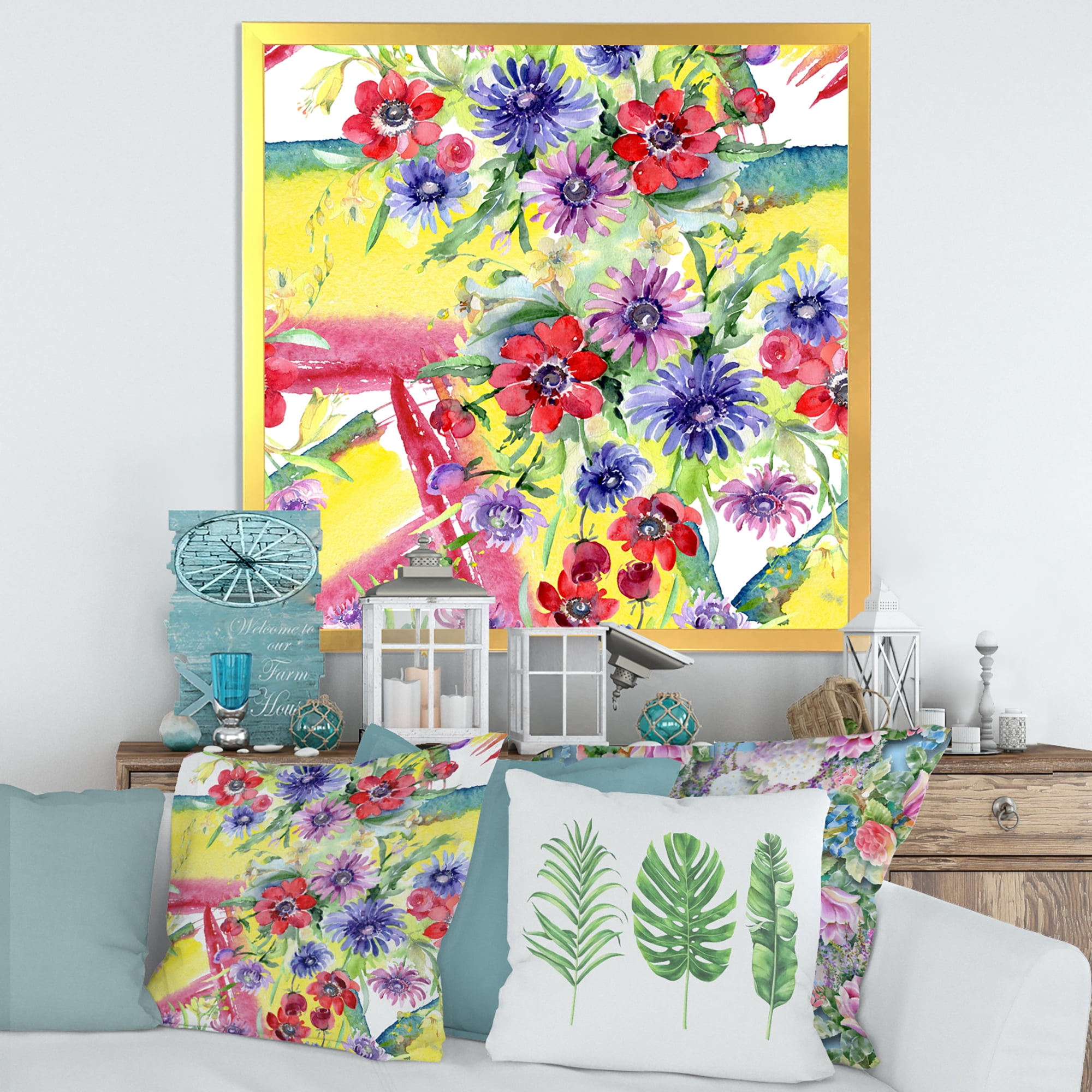 Designart 'Wildflowers and Vibrant Wild Spring Leaves V' Modern Framed Art Print