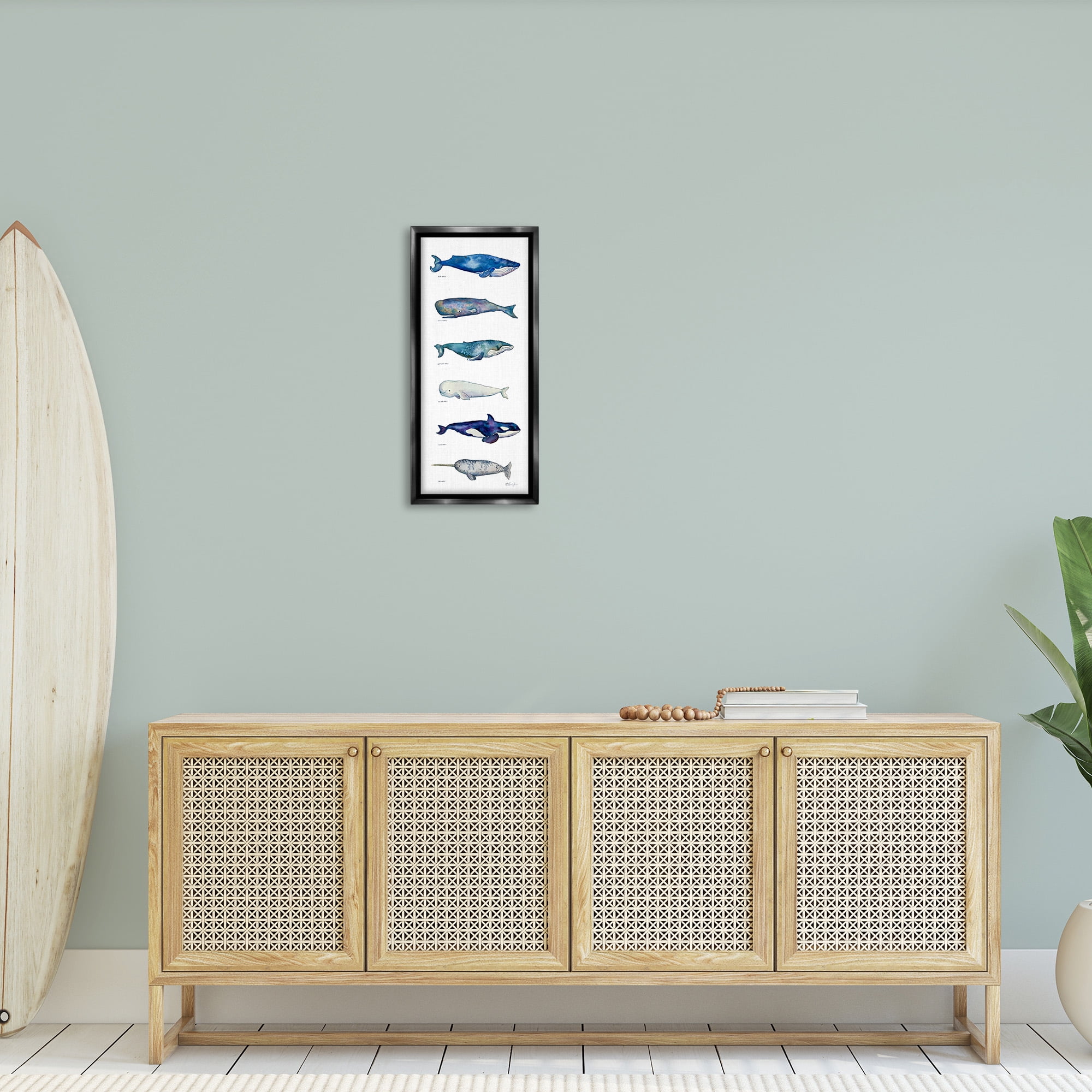 Stupell Industries Maritime Sea Life Chart Animals & Insects Painting Black Floater Framed Canvas Art Print Wall Art, 11 x 25