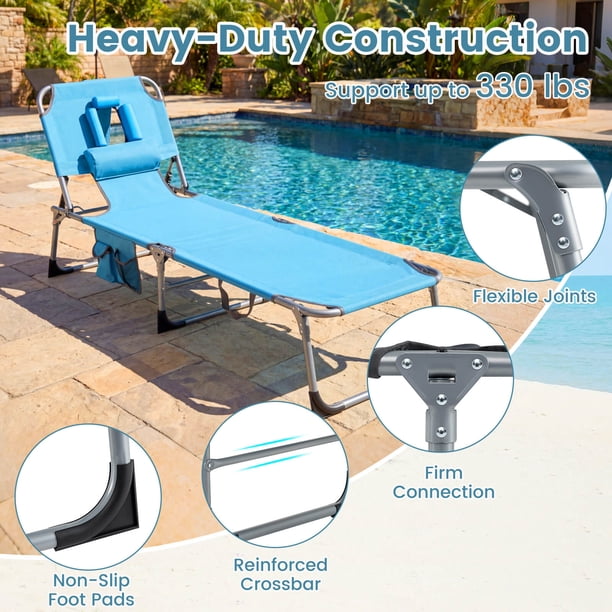 Goplus Folding Chaise Lounge Chair with Pillow - Blue - Walmart