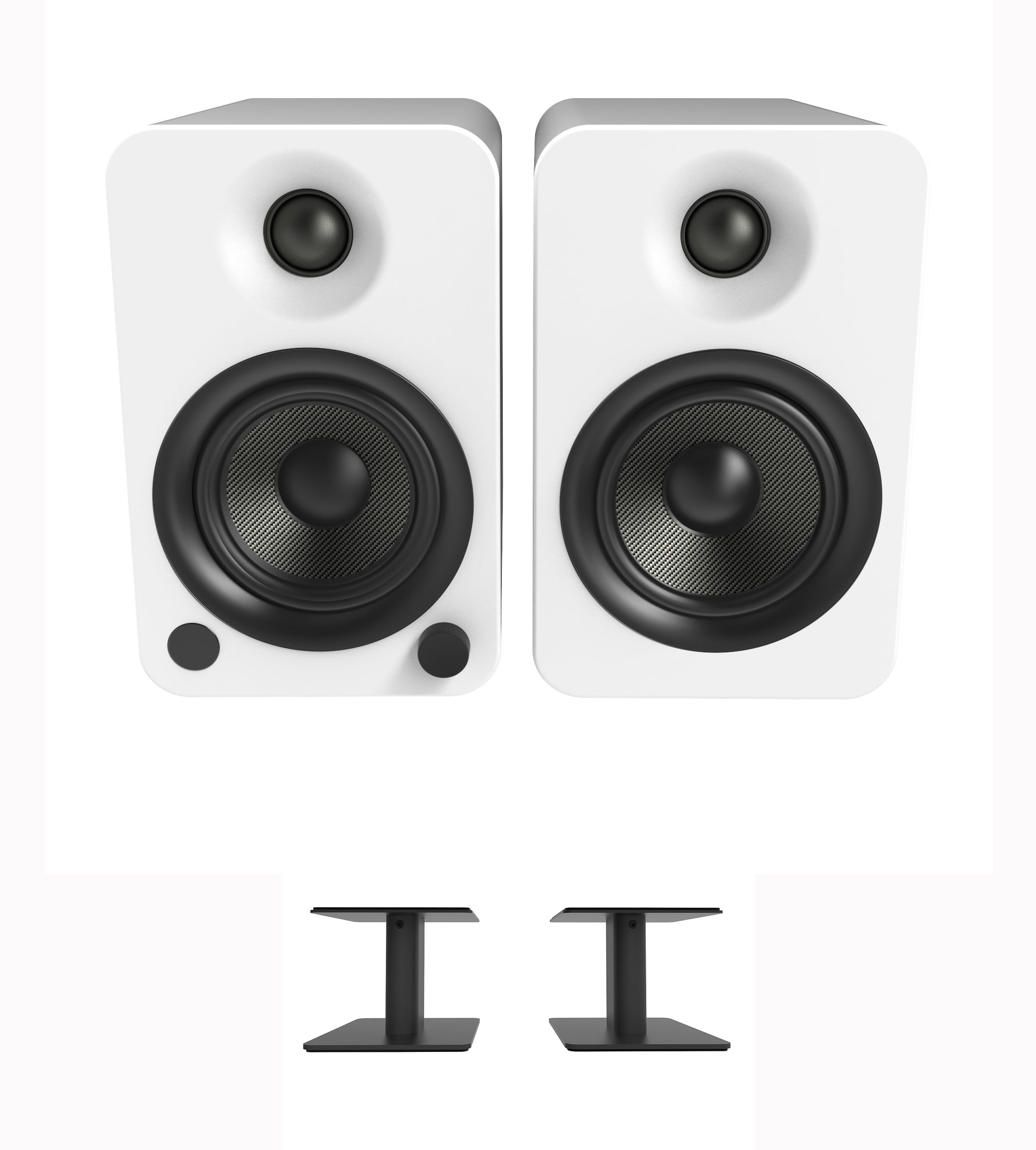 Kanto YU4MW 140W Bookshelf Speakers with Bluetooth - Matte White (Pair) with Kanto SP6HD 6" Fixed-Height Desktop Stands for Bookshelf Speakers - Black (Pair) (2022)