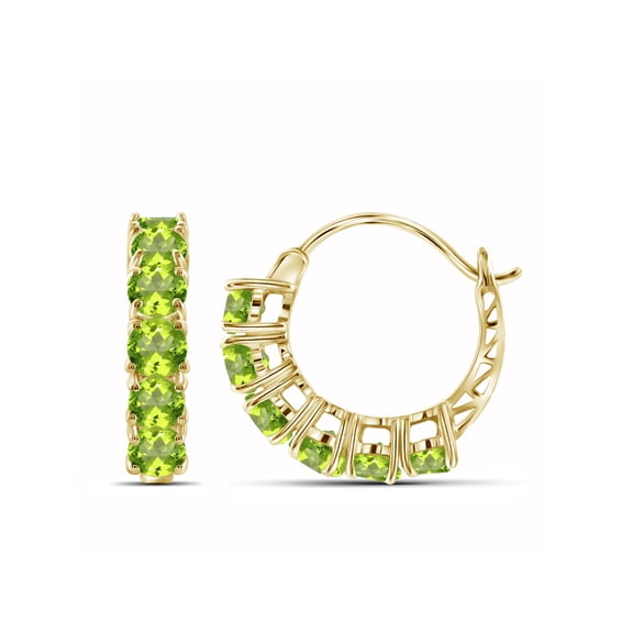 JewelersClub 3.00 CTW Peridot Hoop Earrings – 14k Gold-Plated Silver (.925)| Hypoallergenic Hoops for Women - Round Cut Set with Post Backs