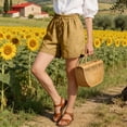 thumbnail image 4 of Delayuji Womens Linen Short Elastic High Waist Lace Trim Loose Shorts Breathable Casual Loungewear Pants Summer, 4 of 5