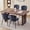 Brown Table+4 Blue Chairs, variant on 63" Dining Table Set for 4 6 People, 5 Piece Kitchen Dining Room Table with 4 Blue Chenille Chairs for Living Kitchen Room Apartment