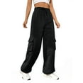 thumbnail image 2 of Cargo Joggers for Women Baggy Fleece Wide Leg Sweatpants Elastic High Waisted Fall Casual Hiking Pants Black L, 2 of 8