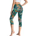 thumbnail image 2 of SCRAWLGOD Butterfly Floral Cyan Capri Leggings with Pockets for Women High Waist Stretch Tummy Control Workout Yoga Capris Active Yoga Leggings for Running Cycling, XS, 2 of 7