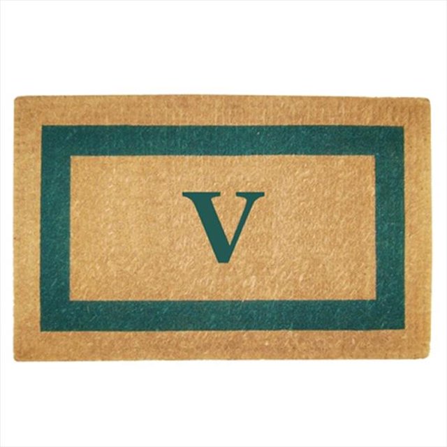 Nedia Home 02026V Paillasson en Fibre de Coco Robuste - Cadre Vert 22 x 36 Po - Monogramme V