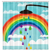 Funny Rainbow Shower Curtain, Colorful Rainbow White Cloud on Blue Sky Bathroom Curtains, Cute Creative Kids Cartoon Fabric Shower Curtain Sets with hooks 69X70 Inches