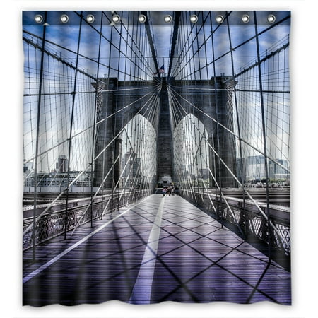Phfzk Cityscape Shower Curtain Brooklyn Bridge In New York City