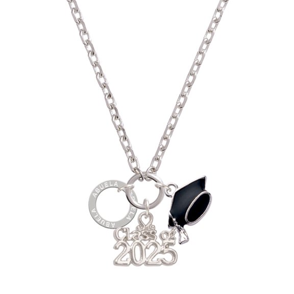 Delight Jewelry Silver-tone Abuela Eternity Ring - Silver-tone Class of 2025 Graduation Zoey Necklace, 28"