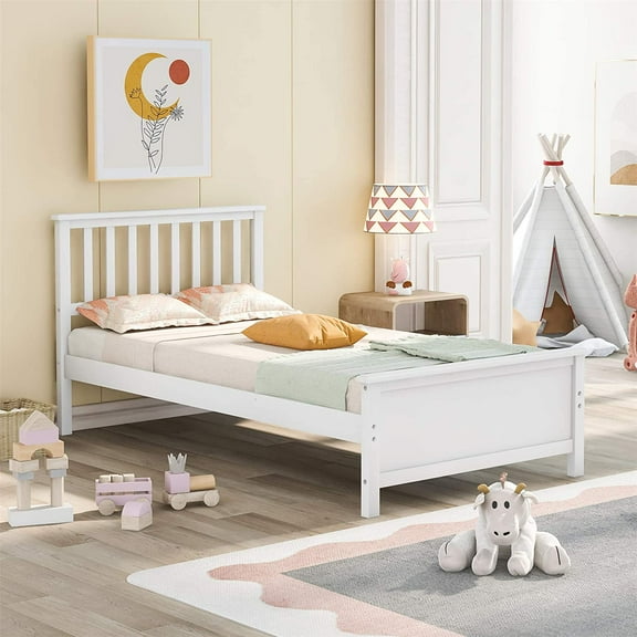 Harper & Bright Designs Twin Bed Frame, Platform Wood Bed Frame with Headboard and Footboard, White