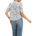 thumbnail image 3 of INSPIRE CHIC Mock Neck Dressy Blouses for Women Casual Summer Floral Button Down Shirt Puff Short Sleeve Casual Work Chiffon Top XS Blue, 3 of 6