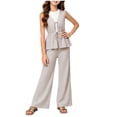 thumbnail image 2 of Girls Summer Outfits Striped Sleeveless Tie Front Peplum Top & Casual Wide Leg Pants 2 Piece Cute Matching Clothes Set Khaki 11-12 Years, 2 of 8