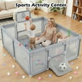 thumbnail image 3 of OLAKIDS 74" x 62" Baby Playpen with Soft Mat, Basketball Hoop, 2 Soccer Goals, 4 Handles & 50 Ocean Balls, Breathable Mesh, Indoor & Outdoor Large Play Yard for Toddlers, 3 of 10