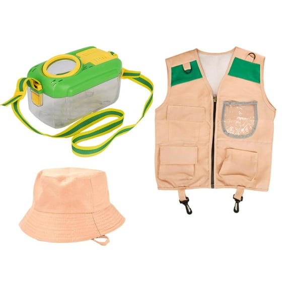 3x kits de explorador de juguetes para niños, conjunto de exploración al aire libre para niños, chaleco, sombrero, disfraz de explorador de patio