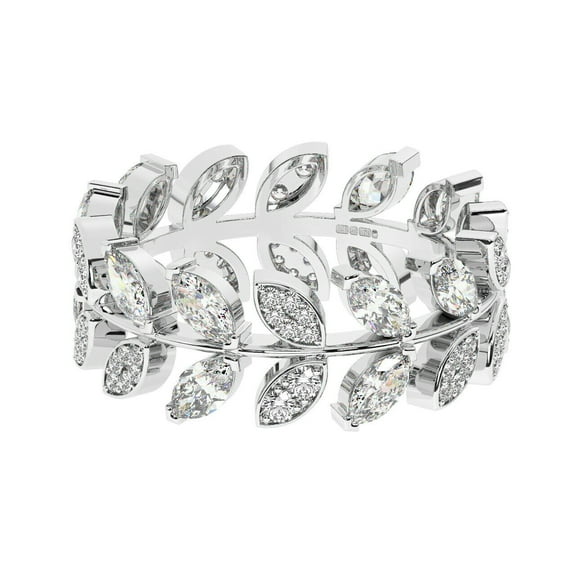 Leafy Style Design Wedding Ring, Full Eternity Diamond Engagement Ring, Women's Cluster Wedding Anniversary Diamond Ring, 925 Sterling Silver, 2.2 Ct Simulated Diamond, Gift For Mom