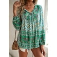 thumbnail image 5 of Double Tie Front Long Sleeve Bohemian Print Blouse for Women Green Large, 5 of 5