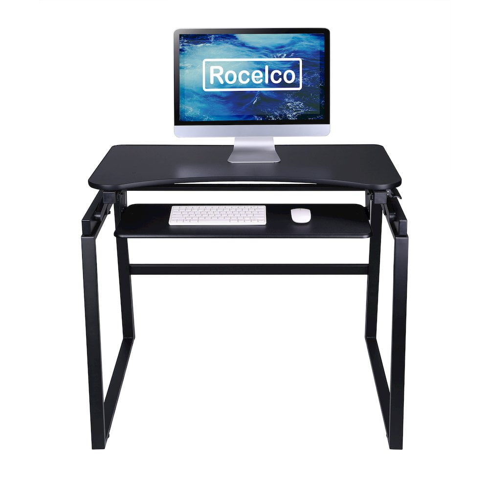 Rocelco 32" Height Adjustable Standing Desk Converter with Floor Stand BUNDLE