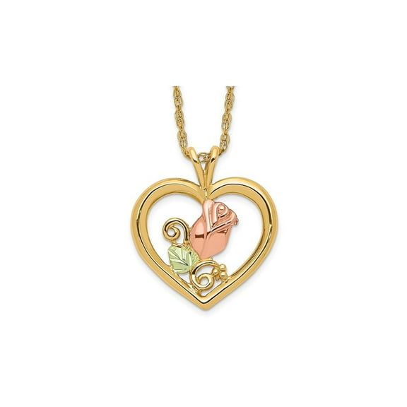 Gem & Harmony 10K Yellow and Rose Gold Heart Flower Pendant Necklace with Chain for Women