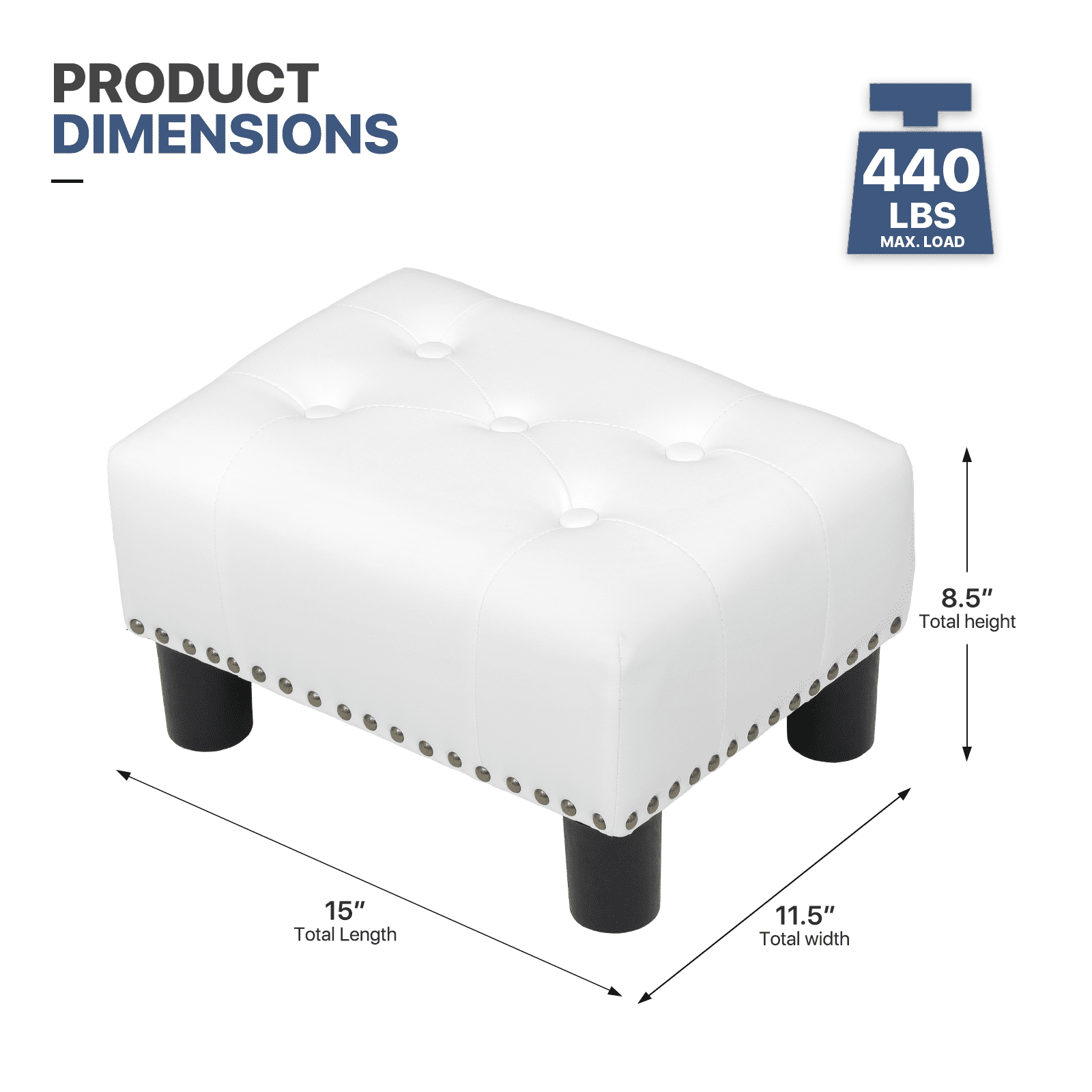 MoNiBloom Footstool Ottoman with Padded Seat, Modern PU Leather Footrest, Rectangular Seat Stool, White