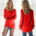 thumbnail image 2 of HAPIMO Women's Soft Fleece Sweater Loose Pullovers Holiday Long Sleeve Crew Neck Casual Relaxed Teen Girls Outwear Clothing Solid Color Tops Trendy Red XXXXXL, 2 of 5