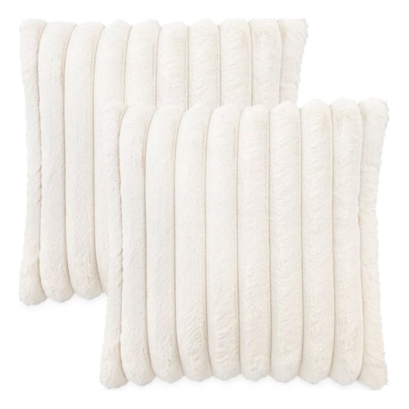 Parker Plush 20" Square Faux-Fur Pillow - Set of 2 - Cream