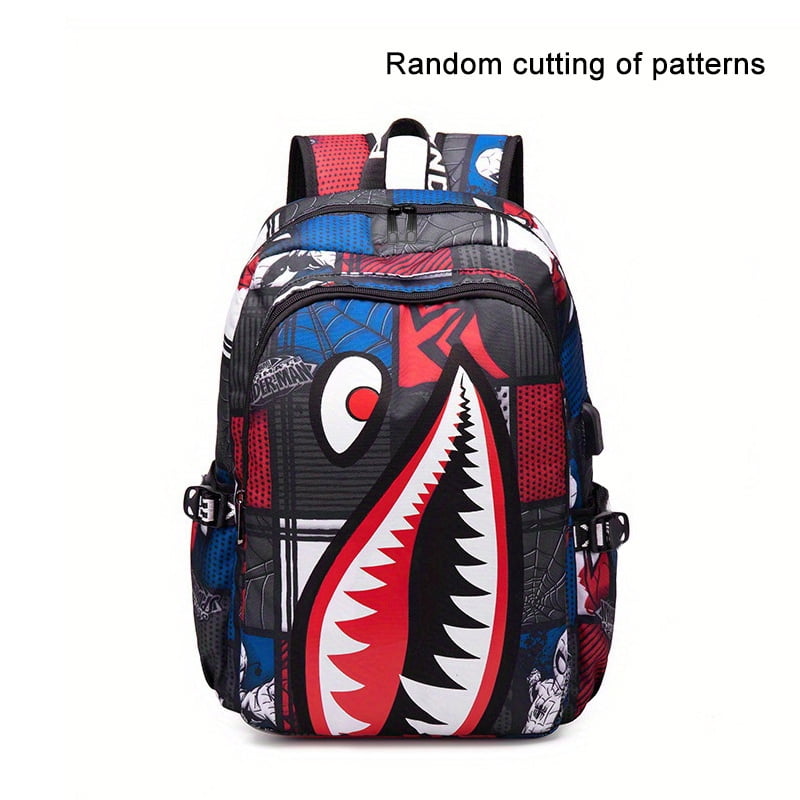 Mochila Con Diseno De Tiburon Mochila Escolar De Nailon A La Moda Para Estudiantes Mochila De Viaje Ligera Con Puerto De Carga USB Walmart en linea