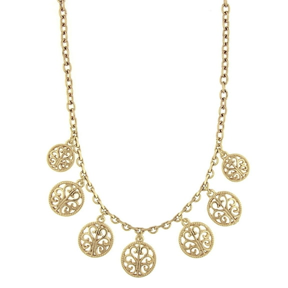1928 Jewelry Round Open Lattice Pendant Necklace For Women 16"   3" Extender